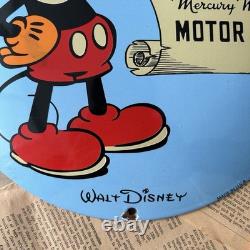 Vintage Sunoco Motor Oil Walt Disney 12 Inch Convex Porcelain Enamel Sign