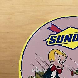 Vintage Sunoco Porcelain Sign Gasoline Motor Oil Service Station Pump Plate
