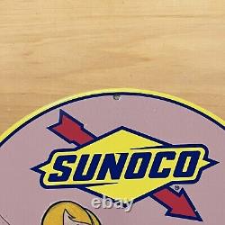 Vintage Sunoco Porcelain Sign Gasoline Motor Oil Service Station Pump Plate