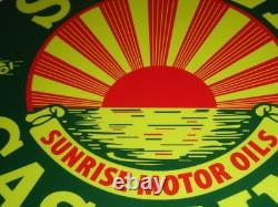 Vintage Sunrise Motor Oils Sunset Gasoline 11 3/4 Porcelain Metal Airplane Sign