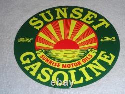Vintage Sunrise Motor Oils Sunset Gasoline 11 3/4 Porcelain Metal Airplane Sign