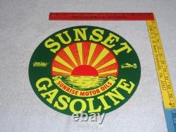 Vintage Sunrise Motor Oils Sunset Gasoline 11 3/4 Porcelain Metal Airplane Sign