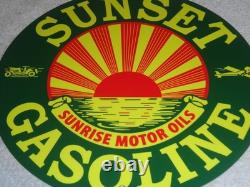 Vintage Sunrise Motor Oils Sunset Gasoline 11 3/4 Porcelain Metal Airplane Sign