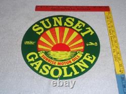 Vintage Sunrise Motor Oils Sunset Gasoline 11 3/4 Porcelain Metal Airplane Sign