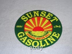 Vintage Sunrise Motor Oils Sunset Gasoline 11 3/4 Porcelain Metal Airplane Sign