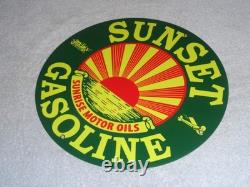 Vintage Sunrise Motor Oils Sunset Gasoline 11 3/4 Porcelain Metal Airplane Sign