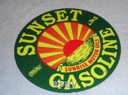 Vintage Sunrise Motor Oils Sunset Gasoline 11 3/4 Porcelain Metal Airplane Sign