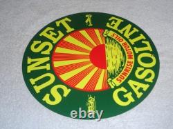 Vintage Sunrise Motor Oils Sunset Gasoline 11 3/4 Porcelain Metal Airplane Sign