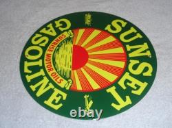 Vintage Sunrise Motor Oils Sunset Gasoline 11 3/4 Porcelain Metal Airplane Sign