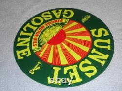Vintage Sunrise Motor Oils Sunset Gasoline 11 3/4 Porcelain Metal Airplane Sign
