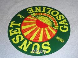 Vintage Sunrise Motor Oils Sunset Gasoline 11 3/4 Porcelain Metal Airplane Sign