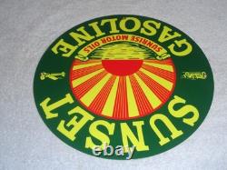 Vintage Sunrise Motor Oils Sunset Gasoline 11 3/4 Porcelain Metal Airplane Sign