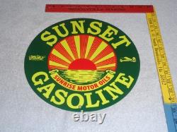Vintage Sunrise Motor Oils Sunset Gasoline 11 3/4 Porcelain Metal Airplane Sign