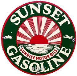 Vintage Sunset Gasoline Porcelain Sign Service Gas Station Sunrise Motor Oil
