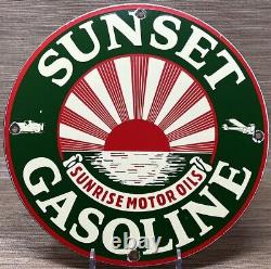 Vintage Sunset Gasoline Porcelain Sign Service Gas Station Sunrise Motor Oil