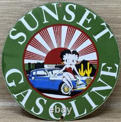 Vintage Sunset Gasoline Porcelain Sign Service Gas Station Sunrise Motor Oil