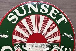 Vintage Sunset Gasoline Porcelain Sign Service Gas Station Sunrise Motor Oil