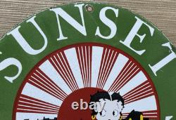Vintage Sunset Gasoline Porcelain Sign Service Gas Station Sunrise Motor Oil