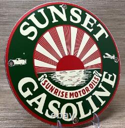 Vintage Sunset Gasoline Porcelain Sign Service Gas Station Sunrise Motor Oil