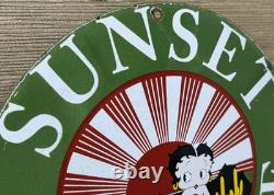 Vintage Sunset Gasoline Porcelain Sign Service Gas Station Sunrise Motor Oil