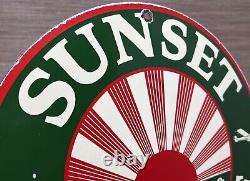 Vintage Sunset Gasoline Porcelain Sign Service Gas Station Sunrise Motor Oil