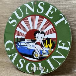 Vintage Sunset Gasoline Porcelain Sign Service Gas Station Sunrise Motor Oil