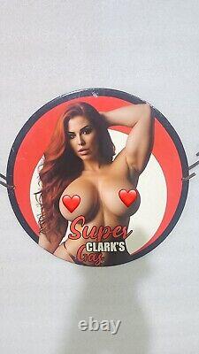 Vintage Super Clark Gasoline Pinup Girl Porcelain Gas Oil Service Pump Ad Sign
