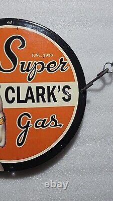Vintage Super Clark Gasoline Pinup Girl Porcelain Wonder Women Gas Oil Pump Sign