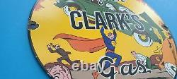 Vintage Super Clark's Gasoline Porcelain Gas & Motor Oil Service Station Sign