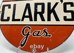 Vintage Super Clark's Gasoline Porcelain Sign Gas Station Motor Oil Pump Plate