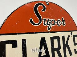 Vintage Super Clark's Gasoline Porcelain Sign Gas Station Motor Oil Pump Plate