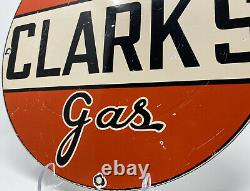 Vintage Super Clark's Gasoline Porcelain Sign Gas Station Motor Oil Pump Plate