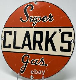 Vintage Super Clark's Gasoline Porcelain Sign Gas Station Motor Oil Pump Plate