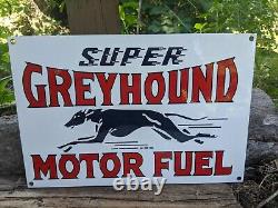 Vintage Super Greyhound Motor Fuel Lines Bus Depot Porcelain Sign 12 X 8
