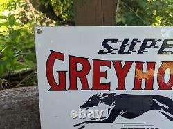 Vintage Super Greyhound Motor Fuel Lines Bus Depot Porcelain Sign 12 X 8