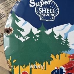 Vintage Super Shell Gasoline 400 Extra Dry 12 Inch Convex Porcelain Enamel Sign