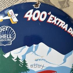 Vintage Super Shell Gasoline 400 Extra Dry 12 Inch Convex Porcelain Enamel Sign