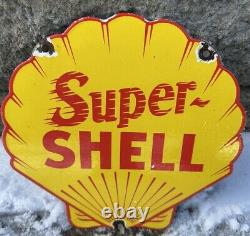 Vintage Super Shell Porcelain Sign Gas Station Signage Motor Oil Service Garage