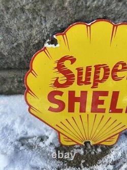 Vintage Super Shell Porcelain Sign Gas Station Signage Motor Oil Service Garage
