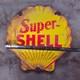 Vintage Super Yellow Shell Old Us Gasoline Oil Gas Pump Enamel Porcelain Sign