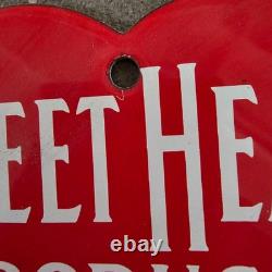 Vintage Sweet Heart Products Old Us Gasoline Oil Gas Pump Enamel Porcelain Sign