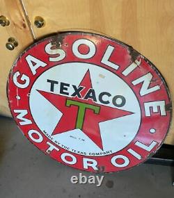 Vintage TEXACO Porcelain 42 Double sided motor oil sign