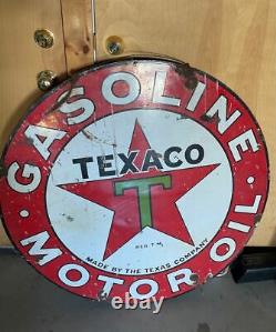 Vintage TEXACO Porcelain 42 Double sided motor oil sign