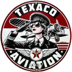 Vintage Texaco Aviation Porcelain Sign Gas Service Station Pump Plate Oil Pin Up