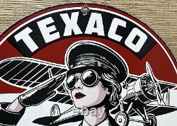 Vintage Texaco Aviation Porcelain Sign Gas Service Station Pump Plate Oil Pin Up