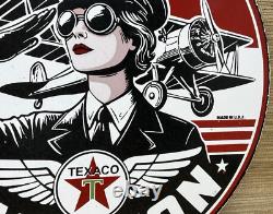 Vintage Texaco Aviation Porcelain Sign Gas Service Station Pump Plate Oil Pin Up
