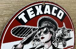 Vintage Texaco Aviation Porcelain Sign Gas Service Station Pump Plate Oil Pin Up