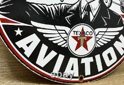 Vintage Texaco Aviation Porcelain Sign Gas Service Station Pump Plate Oil Pin Up