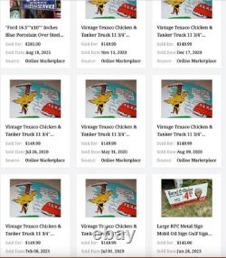 Vintage Texaco Chicken & Tanker Truck 11 3/4 Porcelain Metal Gasoline Oil Sign