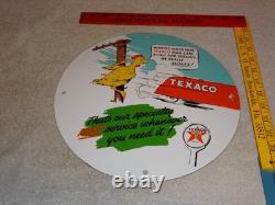 Vintage Texaco Chicken & Tanker Truck 11 3/4 Porcelain Metal Gasoline Oil Sign